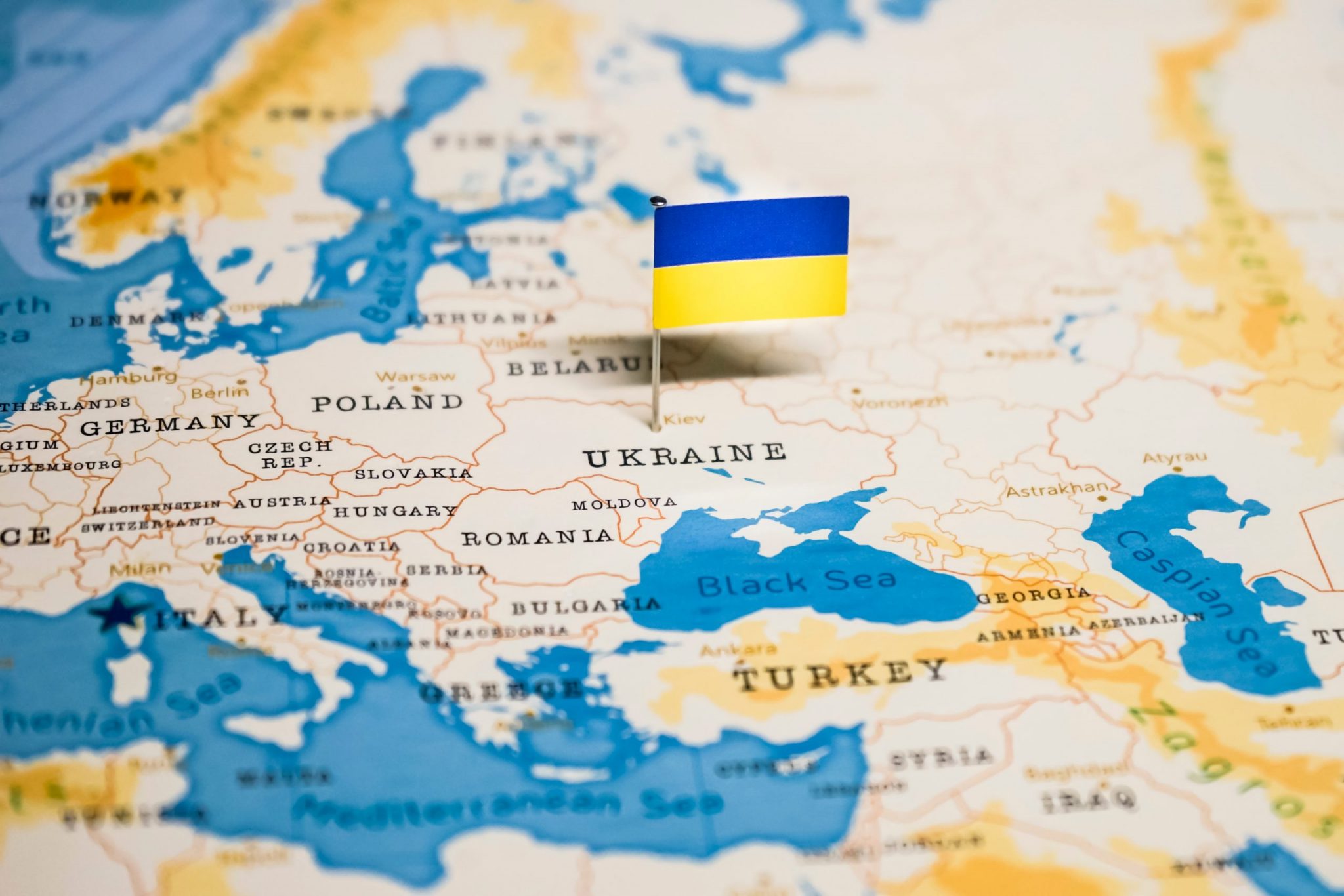 the Flag of ukraine in the world map