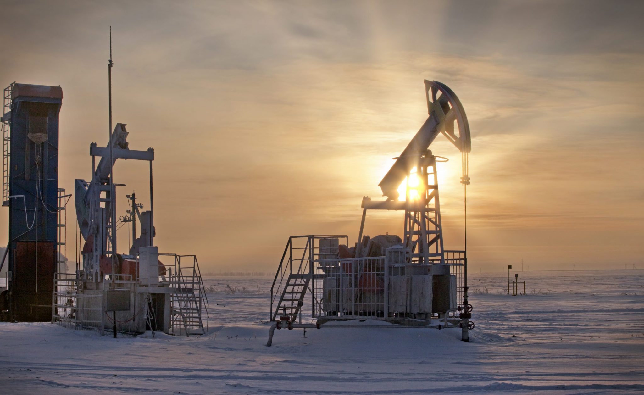 winter landscape based on the extraction of oil in Russia