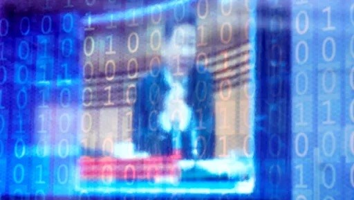 Xi Jinping speaking on blue background with digital symbols