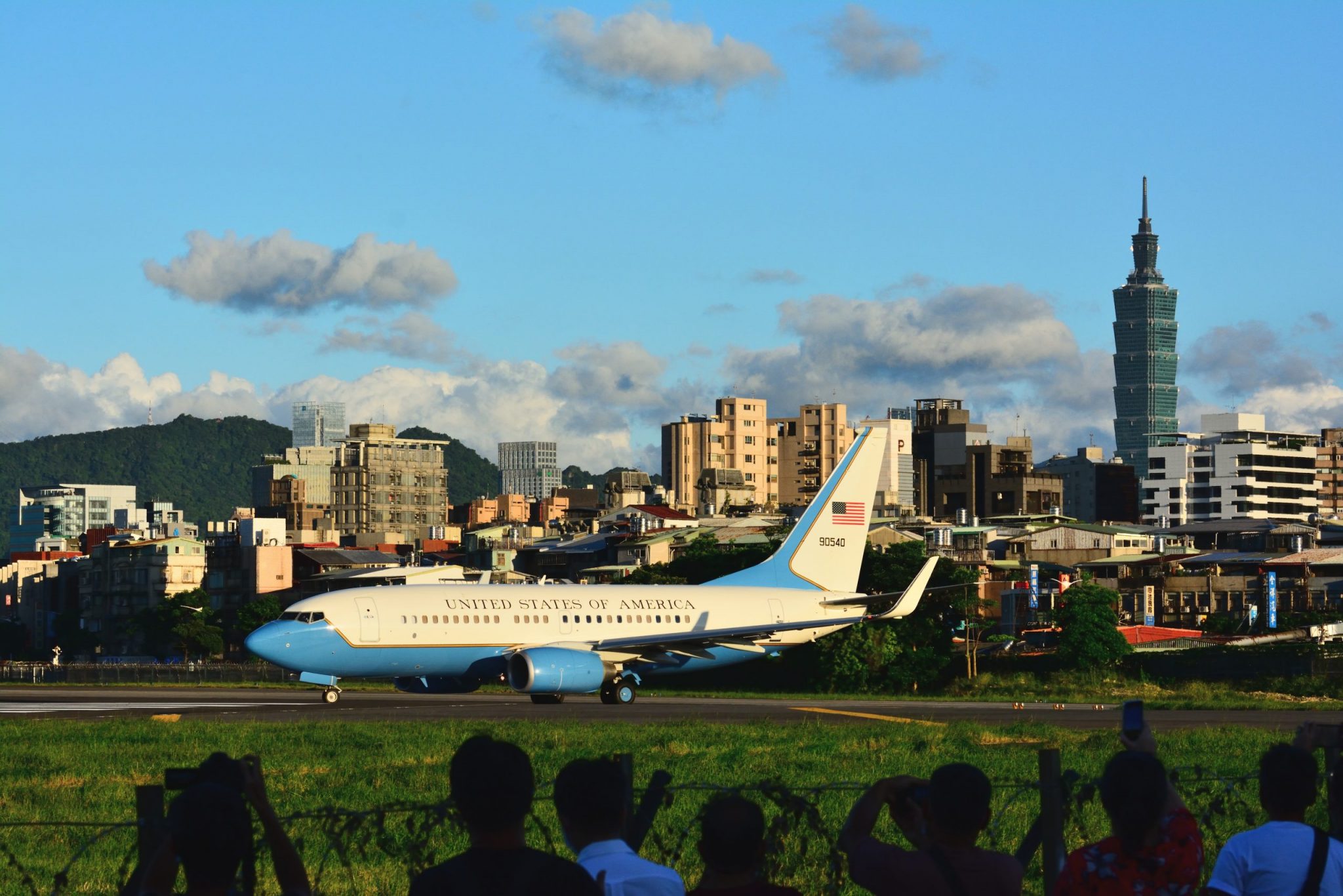 Taipei, Taiwan - 8/3/2022: US House Speaker Nancy Pelosi's special plane is ready to take off from Songshan, Taipei.