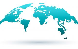 World Map Isolated on White Background in Bright Blue Color and Modern Flat Design.
